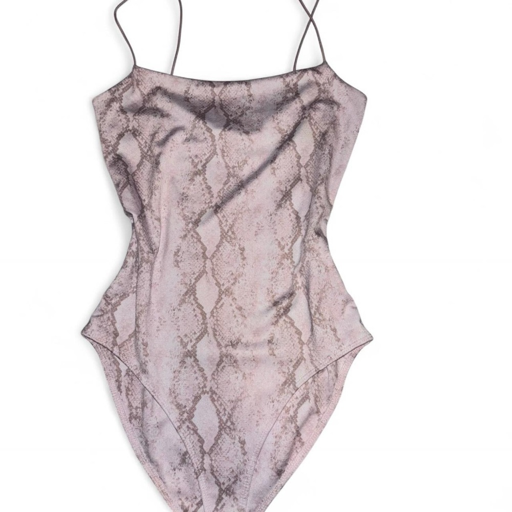 Forever 21 Pink and Gray Snake Print Bodysuit